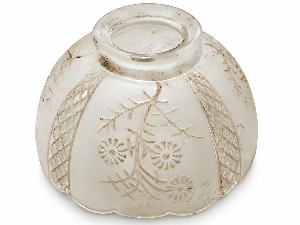 Vintage Frosted Glass Lamp Shade with Floral Motif